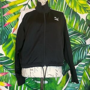 Puma L White Black Cropped Full Zip Drawstring Hem Athletic School Sweatshirt